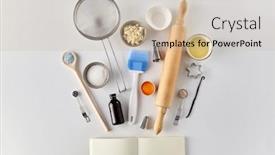  Presentation with baking tools - Audience pleasing slide deck consisting of food-and-culinary-concept-empty backdrop and a soft green colored foreground