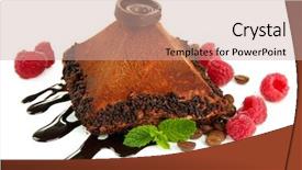  Presentation with banoffee pie cake on white - Amazing PPT theme having food art - delicious chocolate cake isolated backdrop and a coral colored foreground