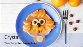 Presentation with kids food - Presentation theme enhanced with food art - funny pancake for kids breakfast background and a light blue colored foreground