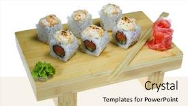  Presentation with frames isolated on white brown - PPT theme consisting of asia food - appetizing suhi isolated background and a  colored foreground