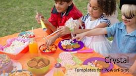  Presentation with children birthday - Presentation theme having food at table during birthday background and a coral colored foreground