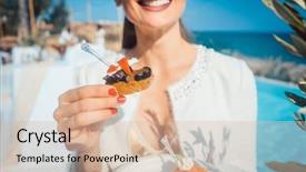  Presentation with catering - Colorful presentation design enhanced with food at the pool catering backdrop and a lemonade colored foreground