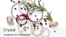  Presentation with garlic - Amazing PPT theme having food background of onion rings backdrop and a white colored foreground