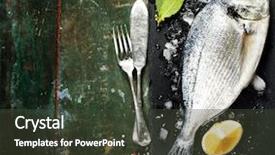  Presentation with food fish - Beautiful presentation theme featuring food background with fish backdrop and a tawny brown colored foreground