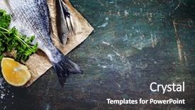  Presentation with food fish - Audience pleasing slide deck consisting of food background with fish backdrop and a dark gray colored foreground
