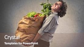  Presentation with man watching woman preparing vegetables - PPT theme with feeding poor - man holding many vegetables background and a violet colored foreground