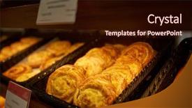  Presentation with grocery store - PPT layouts with food baking and sale concept - close up of buns at bakery or grocery store background and a wine colored foreground