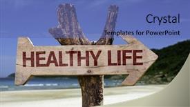  Presentation with balance life - PPT theme with food balance - healthy life wooden sign background and a ocean colored foreground