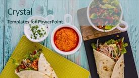  Presentation with tortilla - Theme featuring food beef - tortilla with pulled pork fresh background and a light blue colored foreground