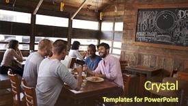  Presentation with lunch - Amazing presentation theme having food beer - four male friends sitting backdrop and a tawny brown colored foreground