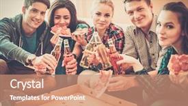  Presentation with ethnic group - Presentation theme with food beer - group of young multi-ethnic friends background and a coral colored foreground