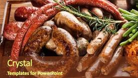  Presentation with sausages - PPT layouts having food beer - tasty homemade sausages with garnish background and a tawny brown colored foreground