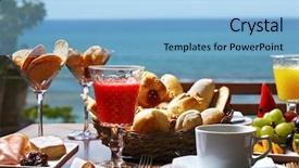  Presentation with beverage - Slide set enhanced with food beverage - breakfast at the hotel background and a light blue colored foreground