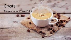  Presentation with beverage - Amazing slide deck having food beverage - cup of coffee on wooden backdrop and a light gray colored foreground