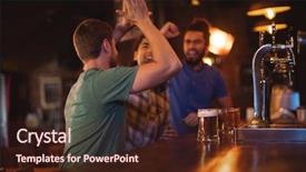  Presentation with brain and football - Slide deck enhanced with food beverage - group of male friends watching background and a wine colored foreground