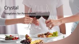  Presentation with wine - Beautiful slide deck featuring food beverage - women clinking glasses with wine backdrop and a light gray colored foreground