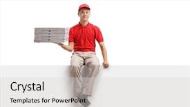  Presentation with delivery boy - PPT layouts having food billboard - teen pizza delivery boy holding background and a light gray colored foreground