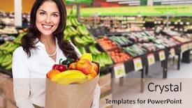  Presentation with grocery bag - Slide set featuring food bio - woman with grocery bag background and a coral colored foreground