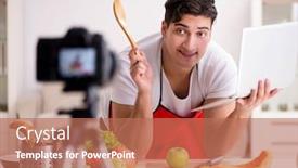  Presentation with blogger - PPT theme featuring food-blogger-working background and a coral colored foreground