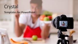  Presentation with blogger - Beautiful PPT theme featuring food blogger working backdrop and a coral colored foreground