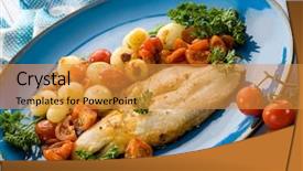 Presentation with blue food - Cool new slides with food blue - cod with onions and tomatoes backdrop and a gold colored foreground