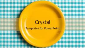  Presentation with checkered tablecloth - Presentation theme consisting of food blue - empty plate on checkered tablecloth background and a gold colored foreground