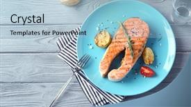  Presentation with table meal plan for osteotphorosis - Cool new theme with food blue - plate with delicious salmon steak backdrop and a light blue colored foreground