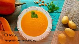  Presentation with soup - Amazing theme having food blue - pumpkin soup cream backdrop and a  colored foreground