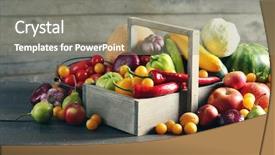  Presentation with fresh fruits vegetables - Audience pleasing PPT theme consisting of food box - heap of fresh fruits backdrop and a gray colored foreground