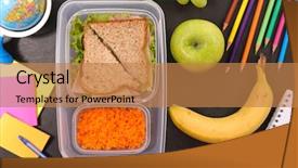  Presentation with cream cheese and fruit sandwich - Theme enhanced with food box - sandwich and fruit lunch time background and a  colored foreground