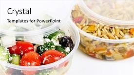  Presentation with plastic containers - Colorful slide set enhanced with food box - two servings of prepared salad backdrop and a pink colored foreground