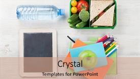  Presentation with lunch box - Amazing slide deck having food box and school supplies backdrop and a coral colored foreground