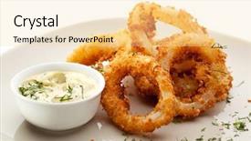  Presentation with deep - Amazing PPT theme having food breaded - deep fried calamari rings backdrop and a blonde colored foreground