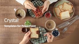  Presentation with breakfast - Colorful slide set enhanced with food breaded - women having breakfast with toasts backdrop and a tawny brown colored foreground
