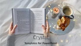  Presentation with coffee book - Audience pleasing presentation design consisting of food-breakfast-and-people-concept backdrop and a light gray colored foreground