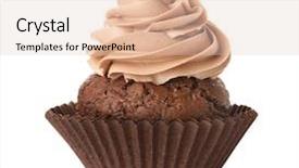  Presentation with cupcake - Cool new PPT theme with food brownies - delicious chocolate cupcake on white backdrop and a lemonade colored foreground