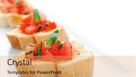  Presentation with italian food - Beautiful presentation theme featuring food buffet - italian bruschetta sliced baguette topped backdrop and a coral colored foreground