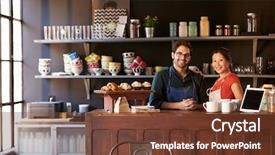  Presentation with coffee shop - PPT theme having food business - portrait of couple running coffee background and a tawny brown colored foreground