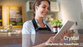  Presentation with coffee shop - Colorful theme enhanced with food business - woman working in coffee shop backdrop and a violet colored foreground