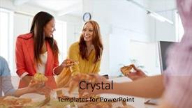  Presentation with lunch - Slides enhanced with food business lunch and people background and a coral colored foreground