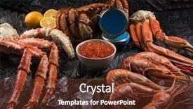  Presentation with food red - Slides with food cancer - set of seafood red background and a tawny brown colored foreground