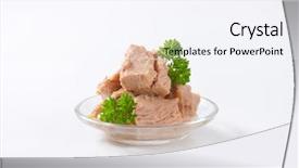  Presentation with tuna - Theme with food cans - bowl of canned tuna background and a sky blue colored foreground