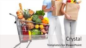  Presentation with grocery - PPT layouts with food cart - happy couple shopping in supermarket background and a light gray colored foreground
