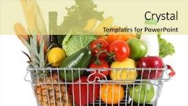  Presentation with fresh fruit retailer - PPT layouts consisting of food cart - shopping basket filled with fresh background and a blonde colored foreground