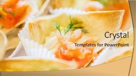  Presentation with food fish - PPT layouts with food catering and unhealthy eating concept - close up of dough cornet with salmon fish filling background and a yellow colored foreground
