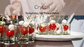  Presentation with banquet - Beautiful PPT theme featuring food-catering-concept-various-snacks backdrop and a coral colored foreground