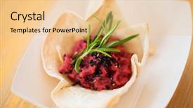  Presentation with catering - Colorful slide deck enhanced with food catering cooking and eating concept - close up of dough cornet with beetroot filling backdrop and a lemonade colored foreground