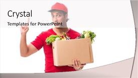  Presentation with online shopping and delivery - Amazing slides having food caution - concept of shopping delivery isolated backdrop and a  colored foreground