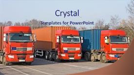  Presentation with semi trucks - Colorful theme enhanced with food chain - 3 semi trucks at warehouse backdrop and a sky blue colored foreground