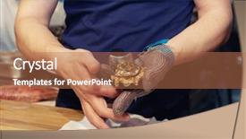  Presentation with chef - PPT theme consisting of food chain - chef is opening oysters background and a coral colored foreground